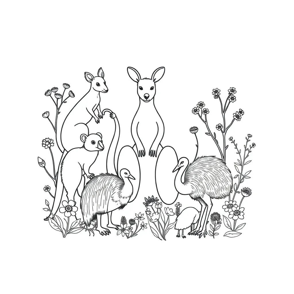 Australian animals - snake and kangaroo