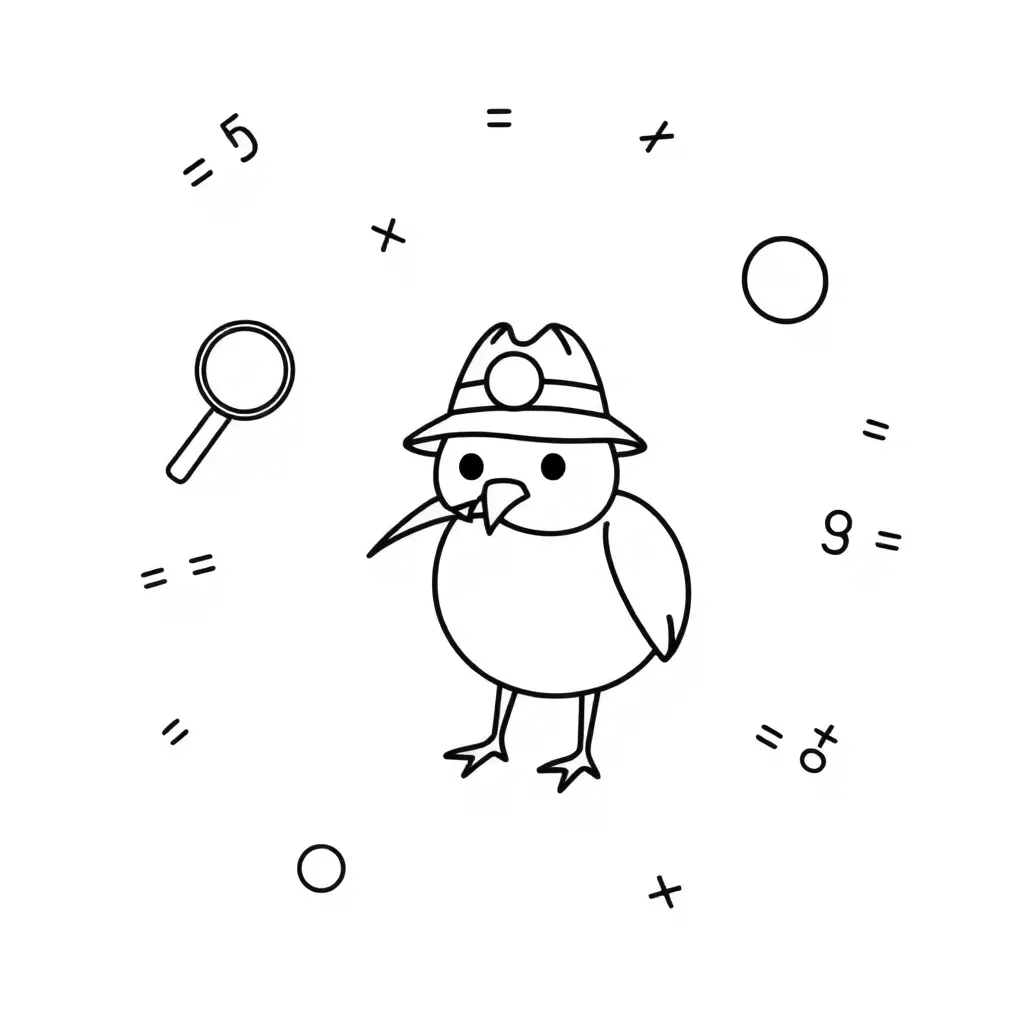 Detective with magnifying glass solving math problems