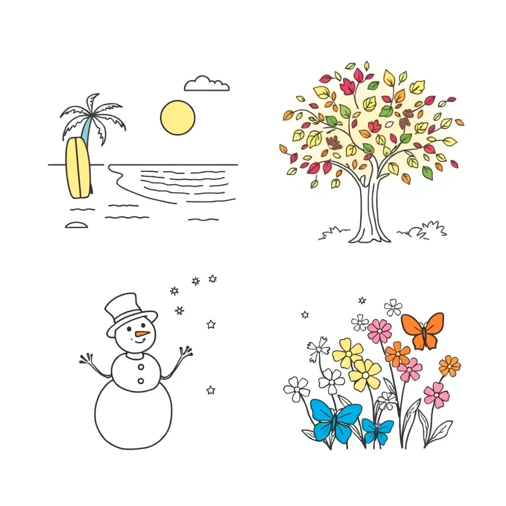 Four seasons tree illustration