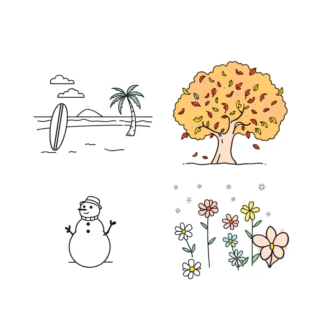 Four seasons tree illustration