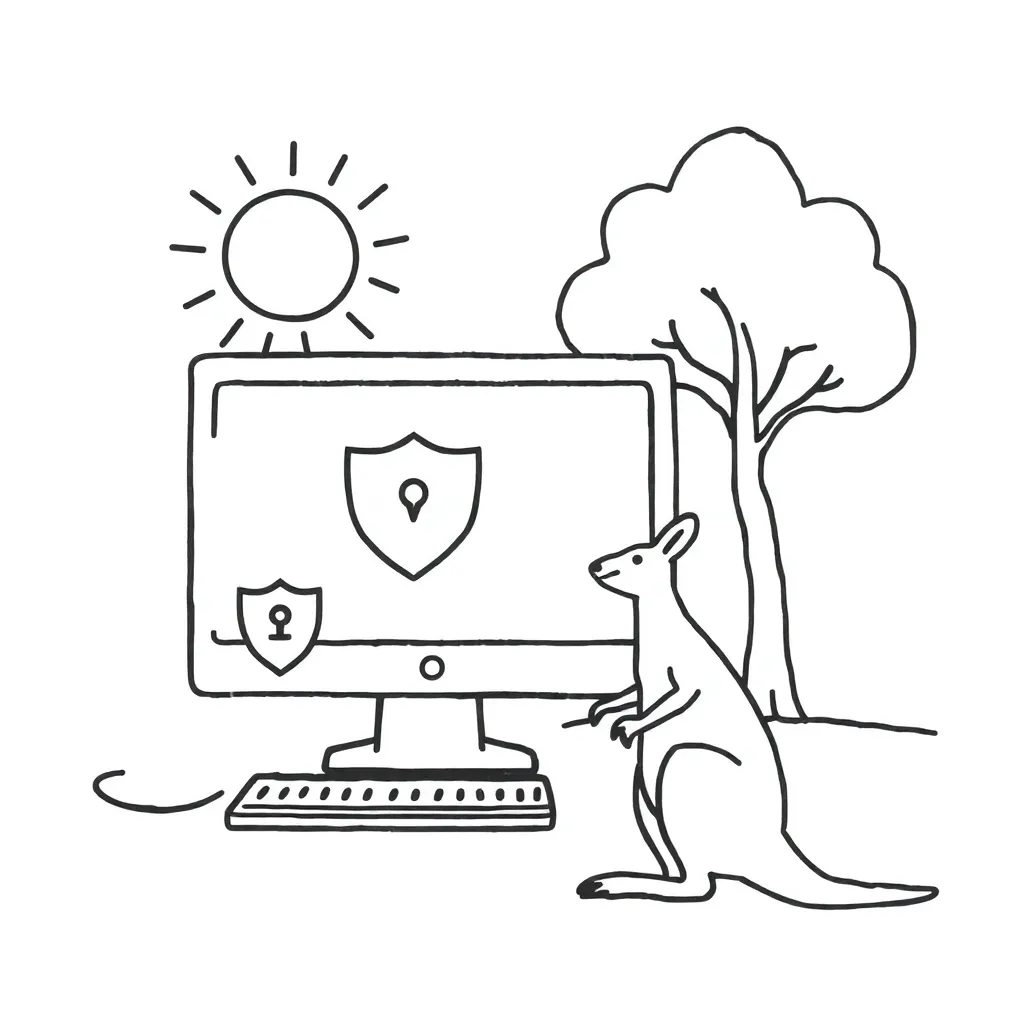 Computer with shield icon representing online safety