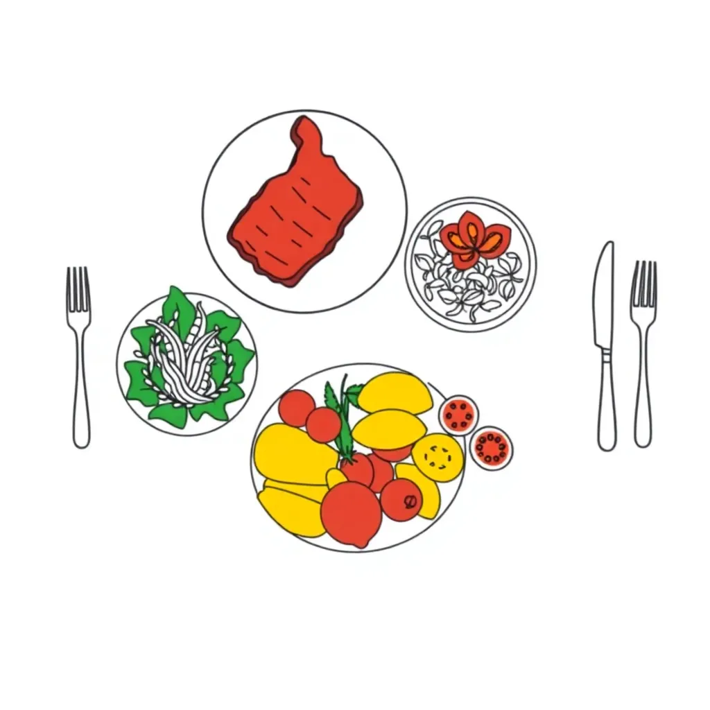 Healthy dinner cooking illustration