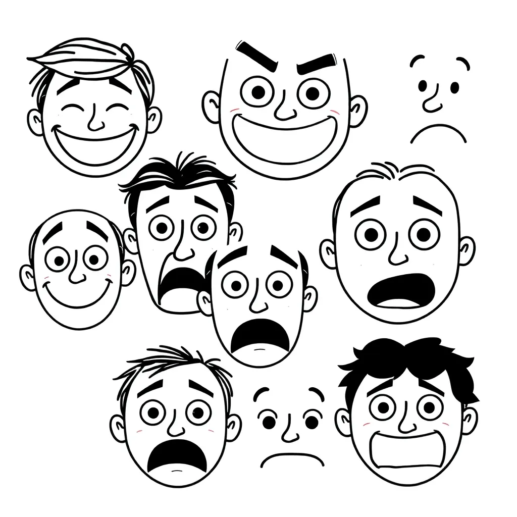 Colourful crayons with different facial expressions showing various emotions