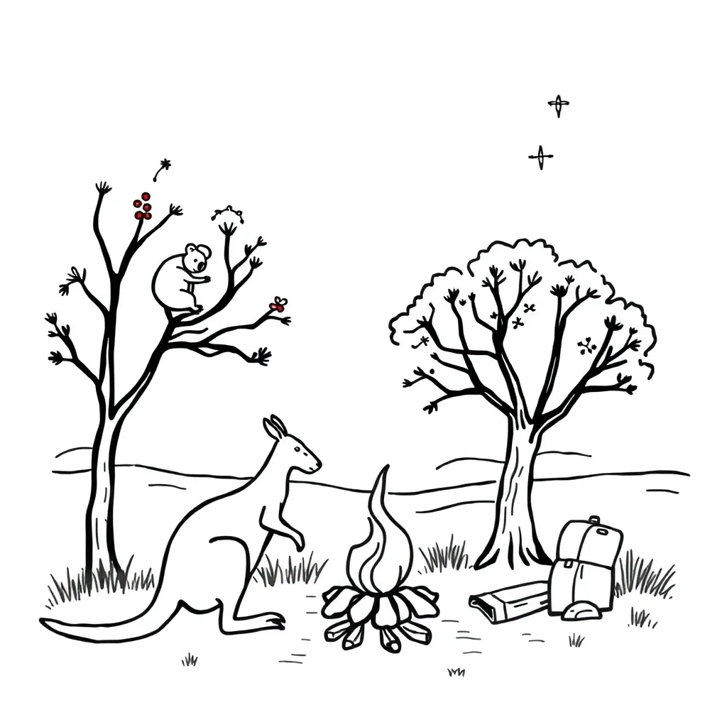 Adventure story illustration with mountains, treasure map and compass