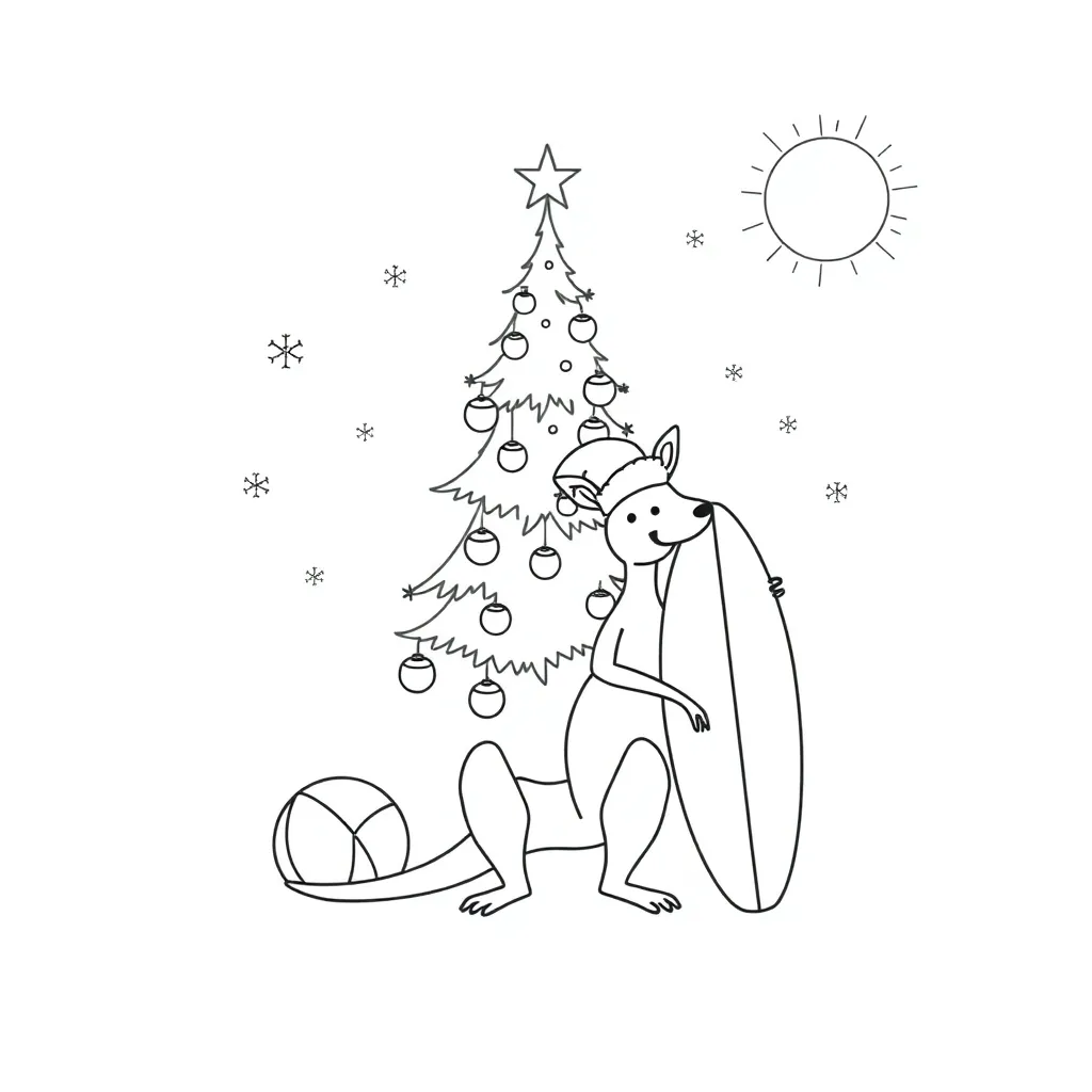 Australian Christmas scene with Santa in shorts and native animals