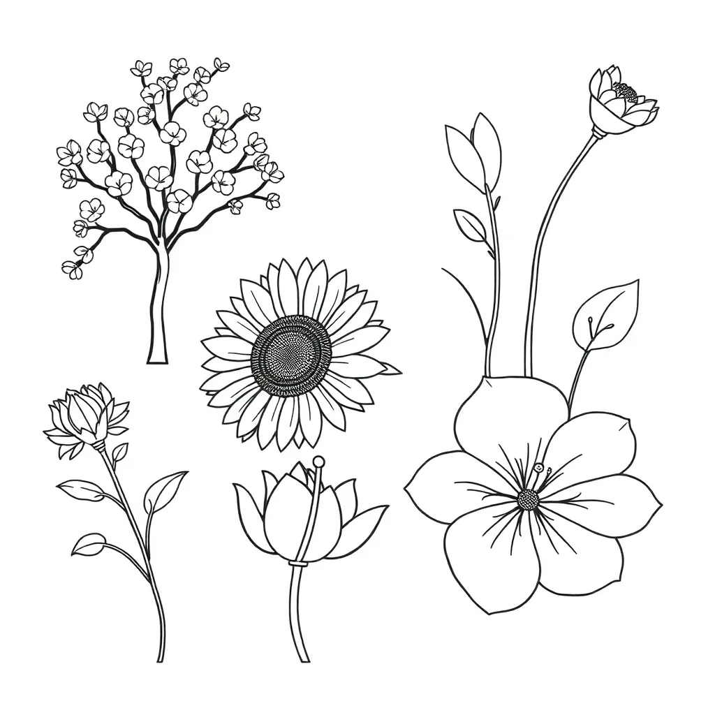 Colourful flowering plant diagram