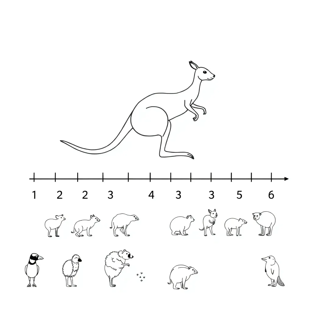 Groups of Australian objects like boomerangs and gum leaves