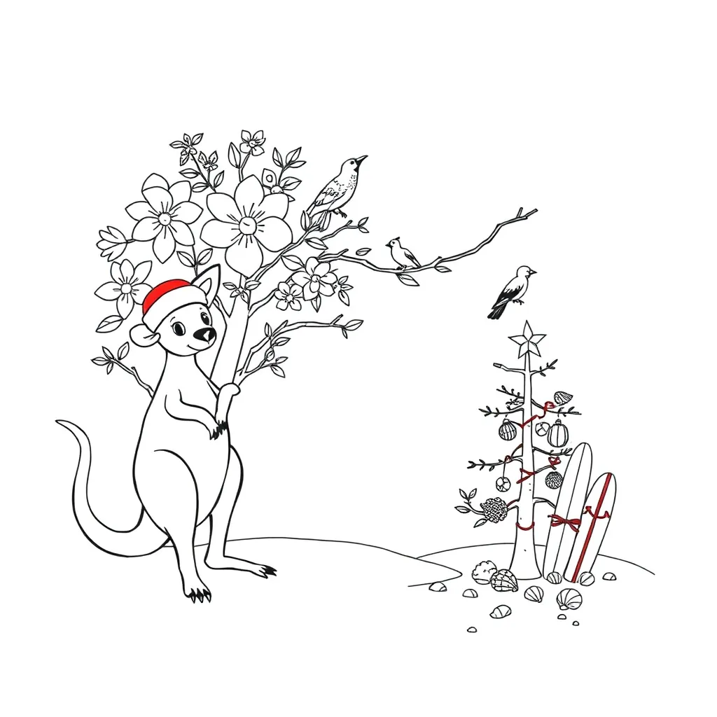 Australian Christmas symbols including Christmas bush and kangaroo