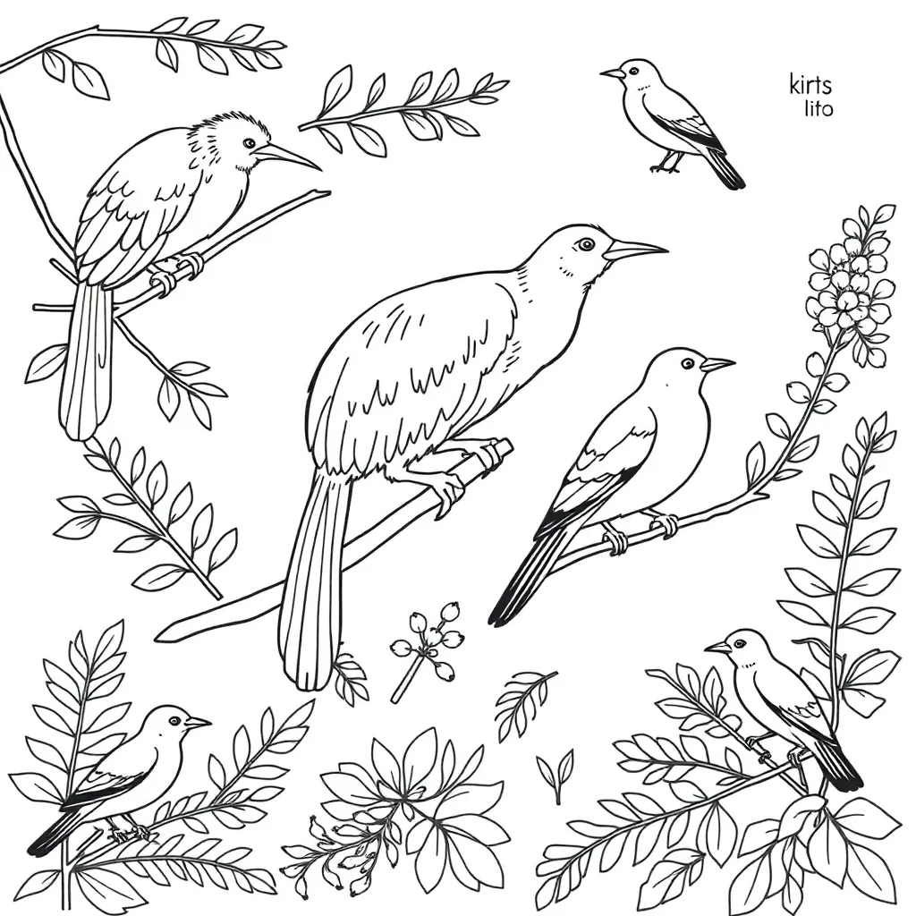 New Zealand native birds illustration