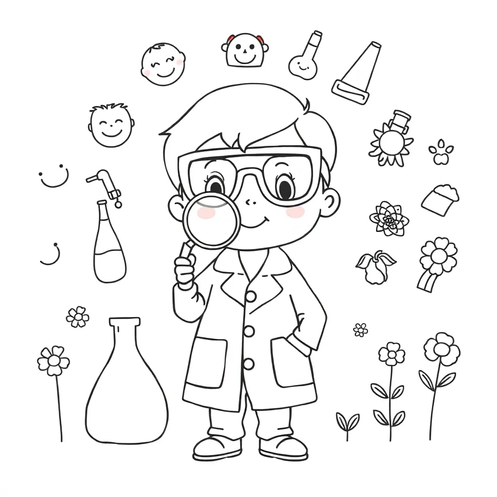Happy scientist with magnifying glass