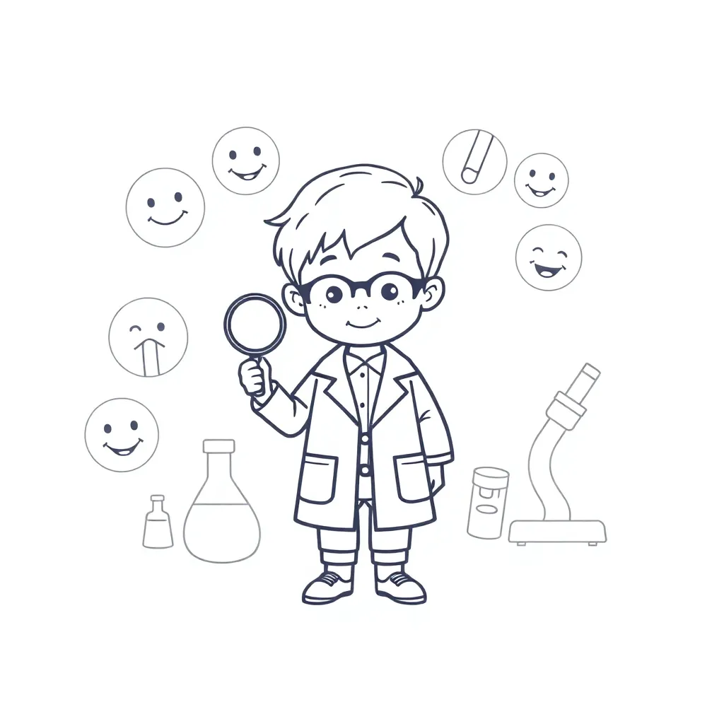 Happy scientist with magnifying glass