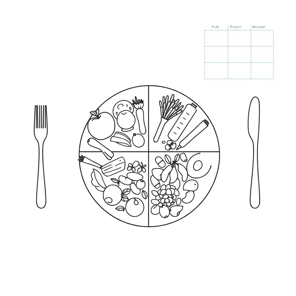 Balanced diet food groups illustration