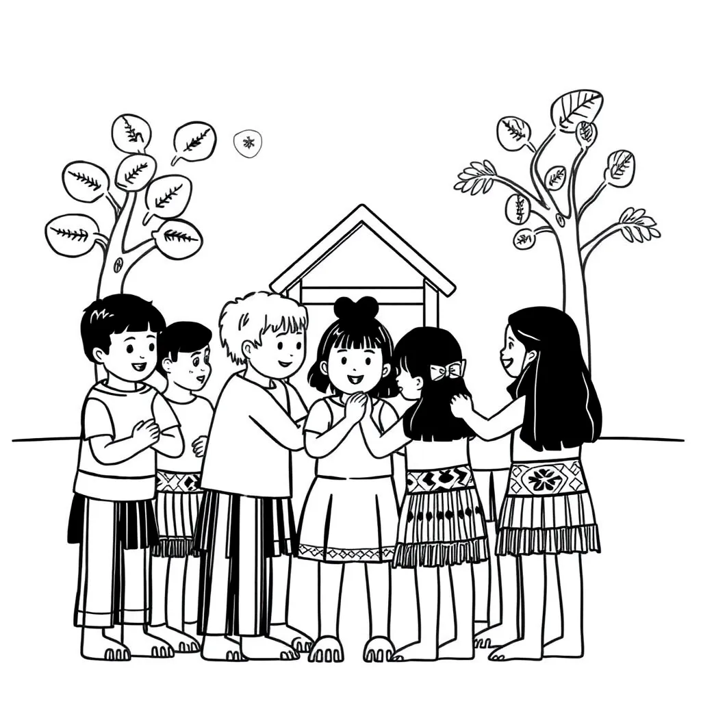 Māori group greeting illustration