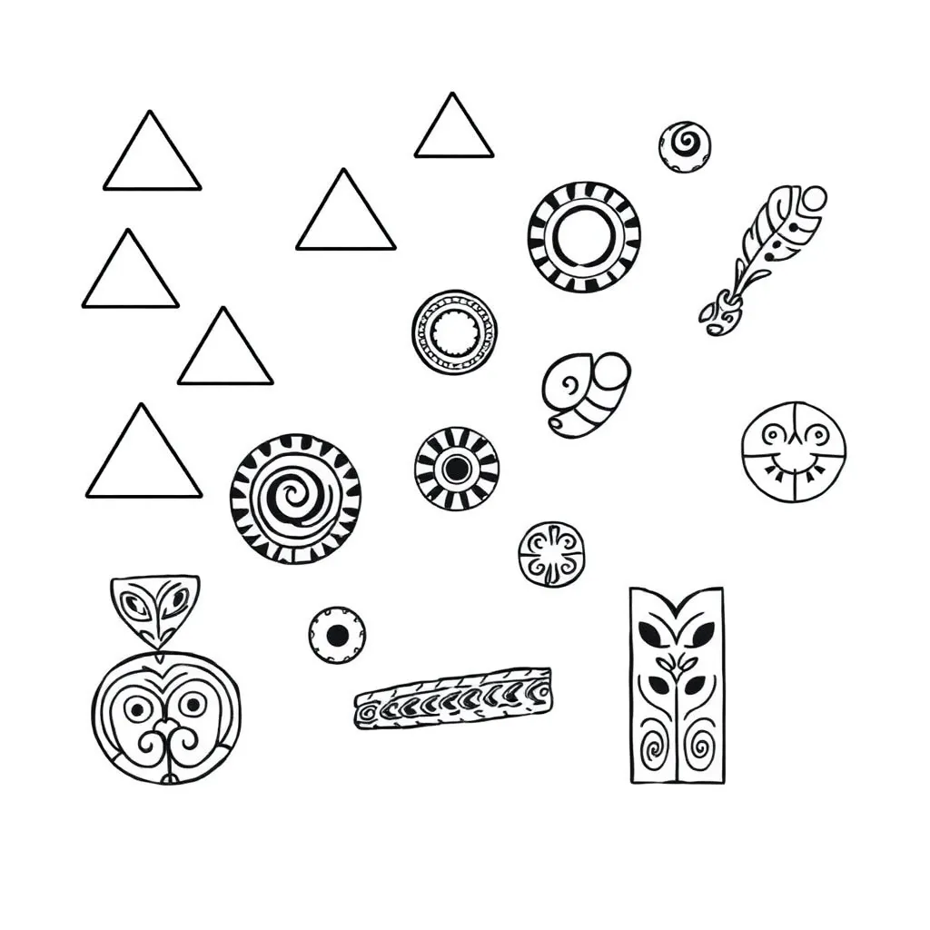Various 2D and 3D shapes including circles, triangles, cubes and spheres