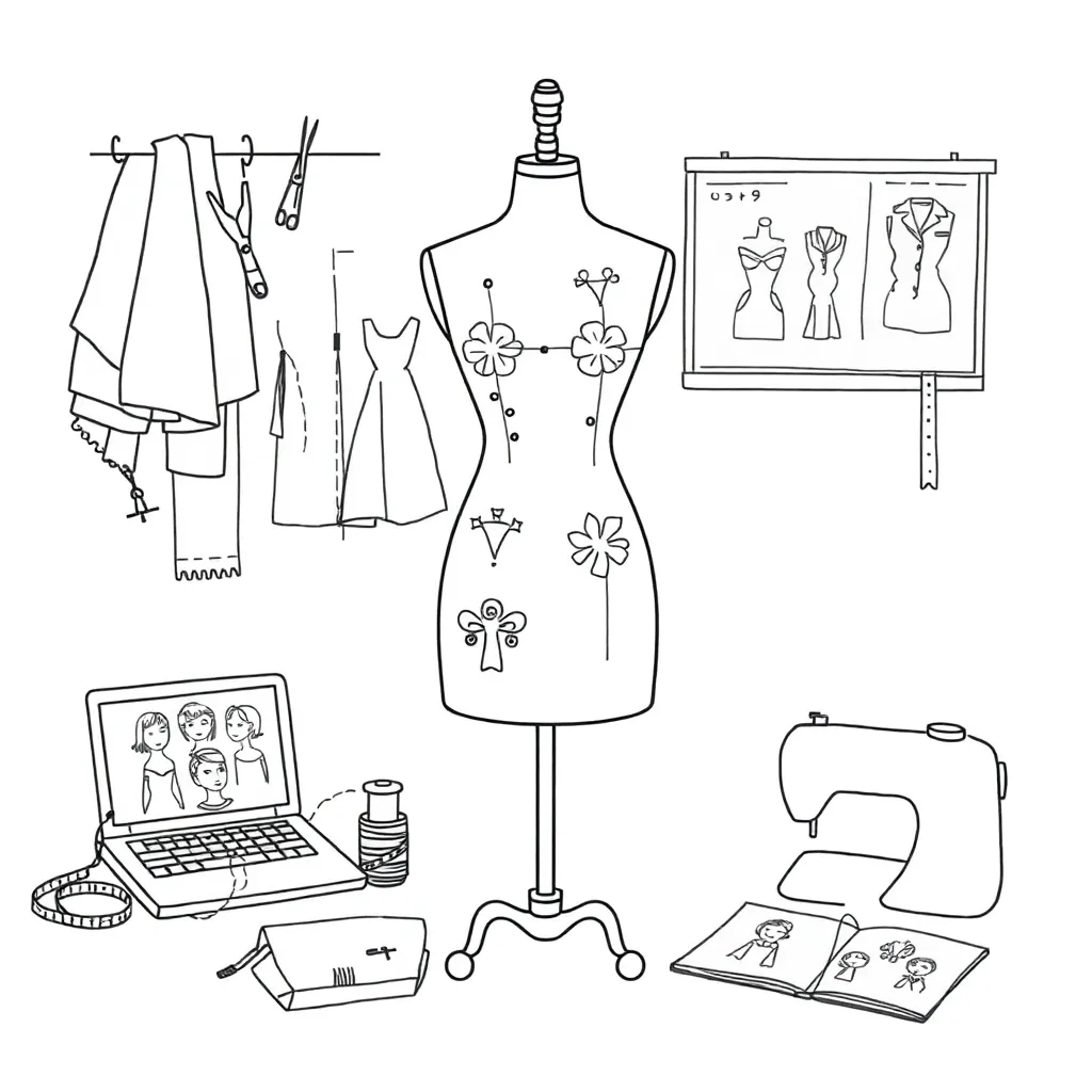 Fashion illustration tools and sketches