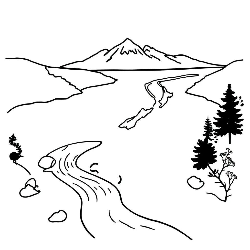 New Zealand rivers illustration
