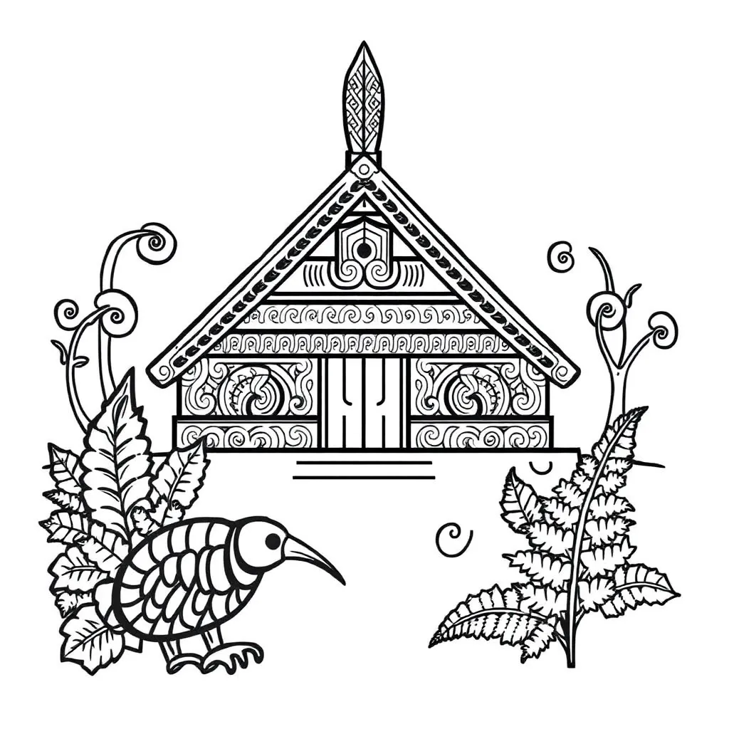 New Zealand historical symbols including waka and flag