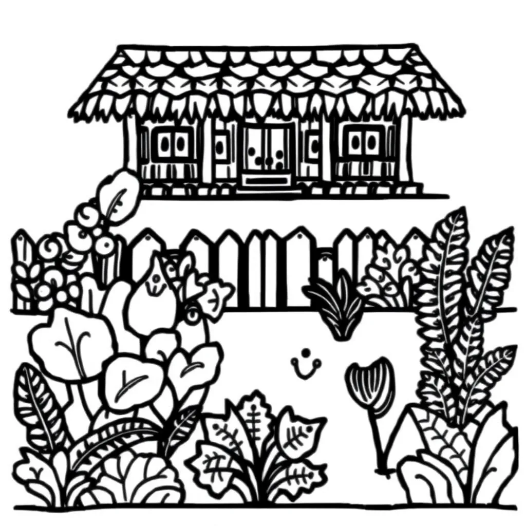 Māori garden with traditional plants and tools