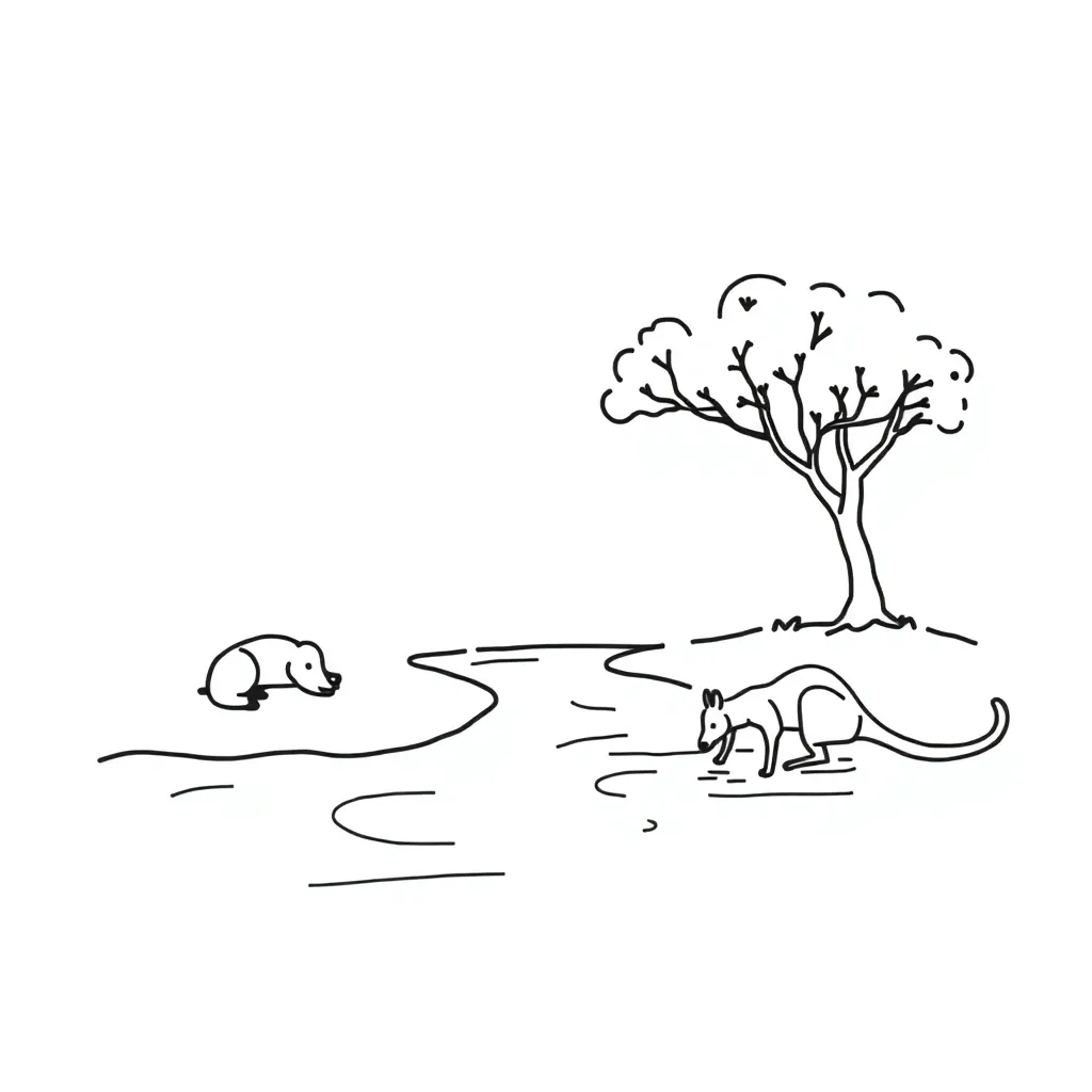 Water droplet and cultural symbols illustration