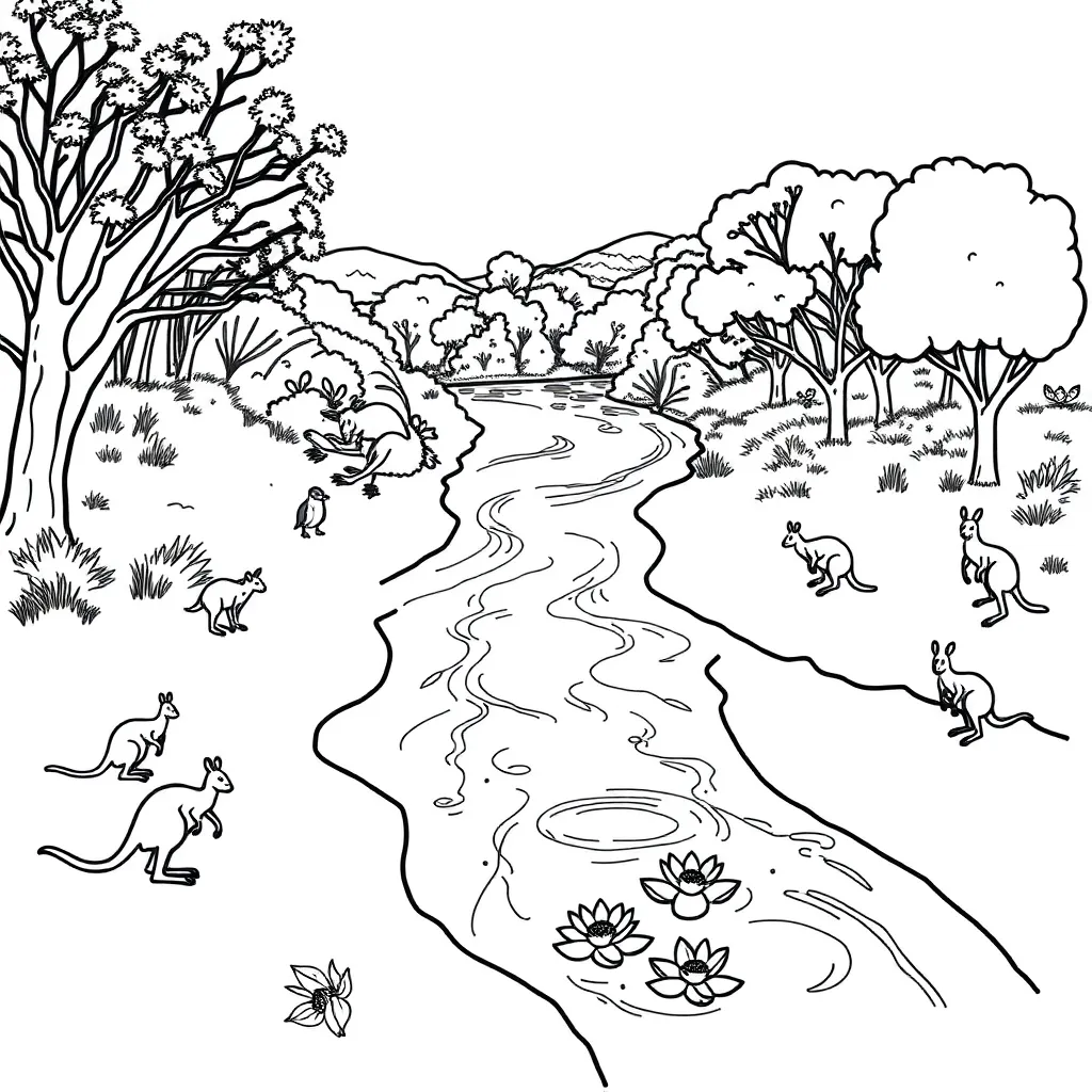 Aboriginal waterhole and traditional water management illustration