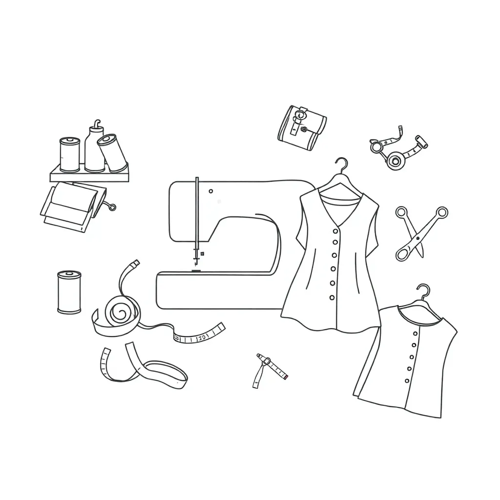Sewing machine and fabric illustration