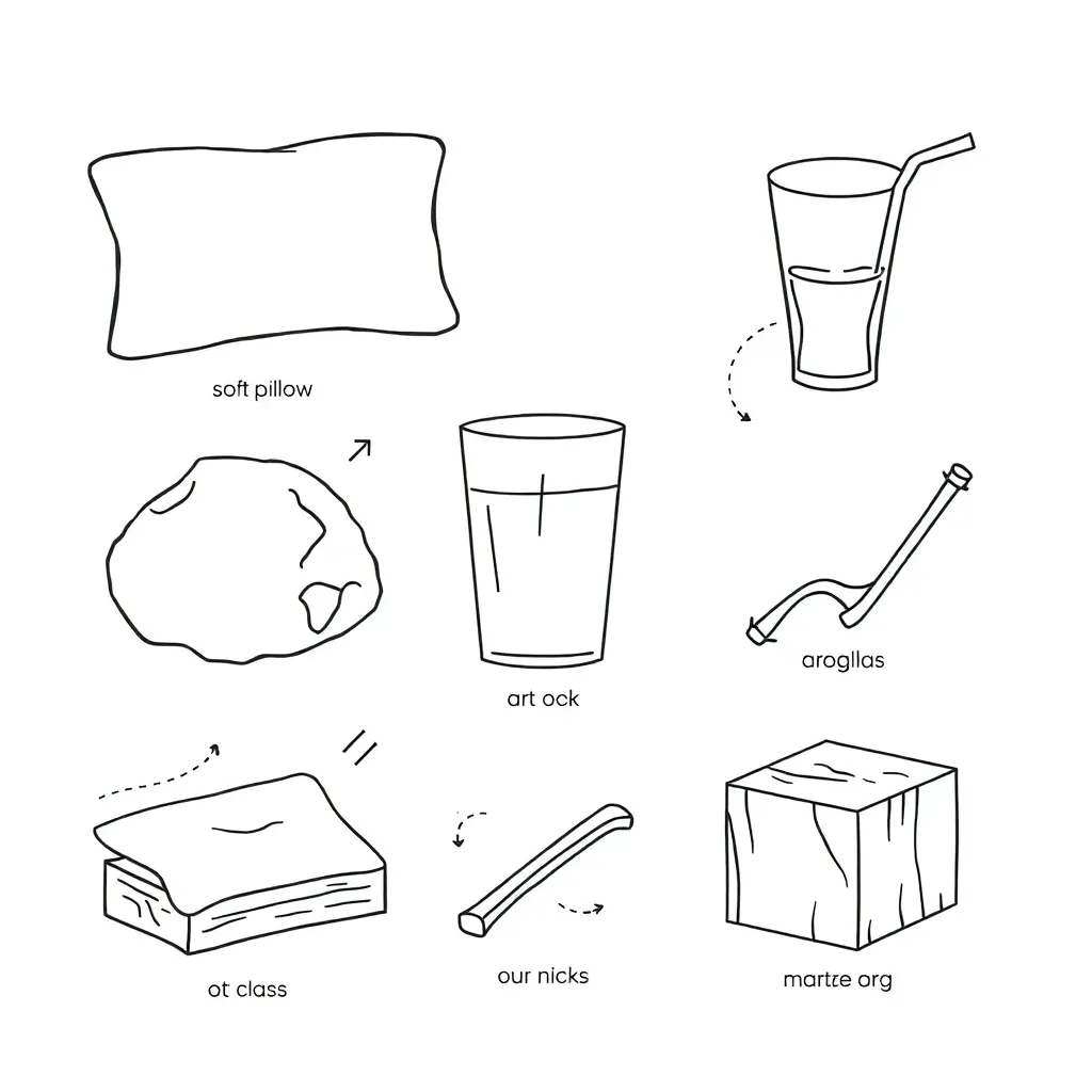 Various materials including fabric, metal, plastic and glass