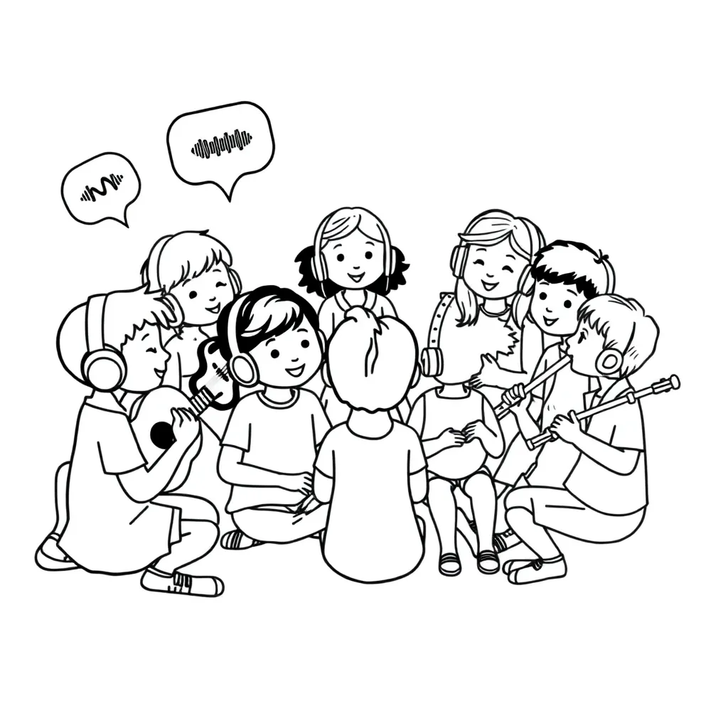 Students listening with headphones