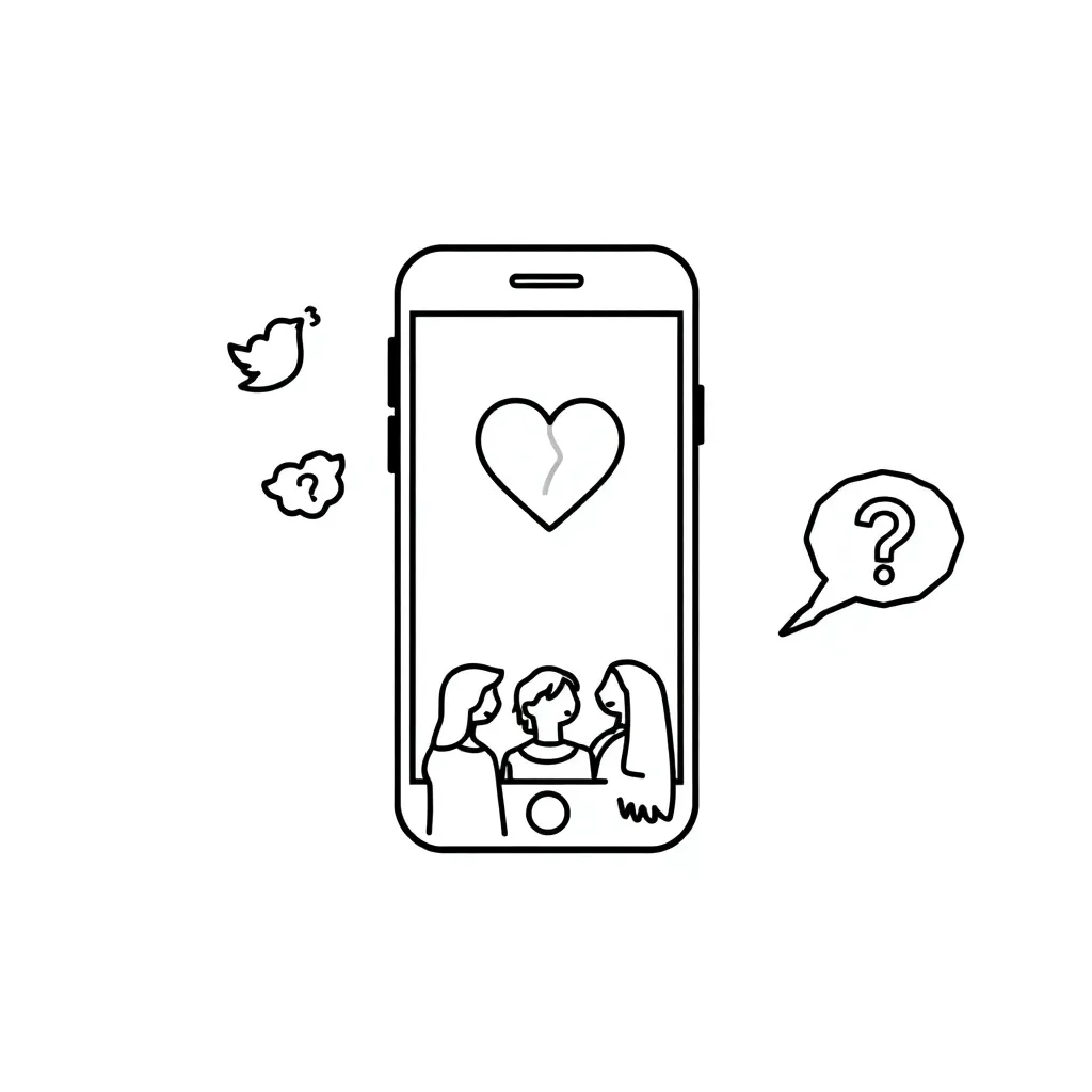 Social media icons and warning symbols