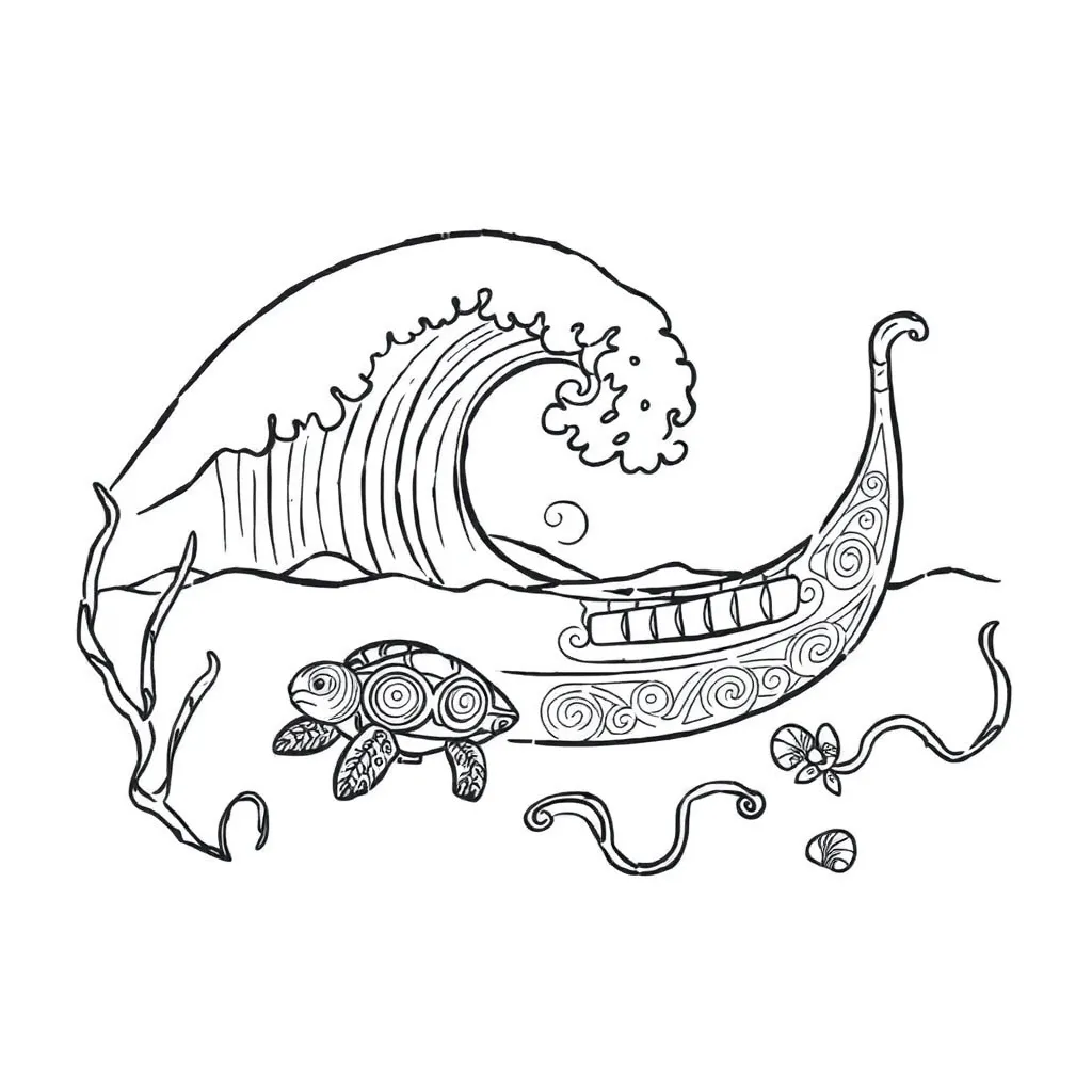 Ocean waves and marine life illustration
