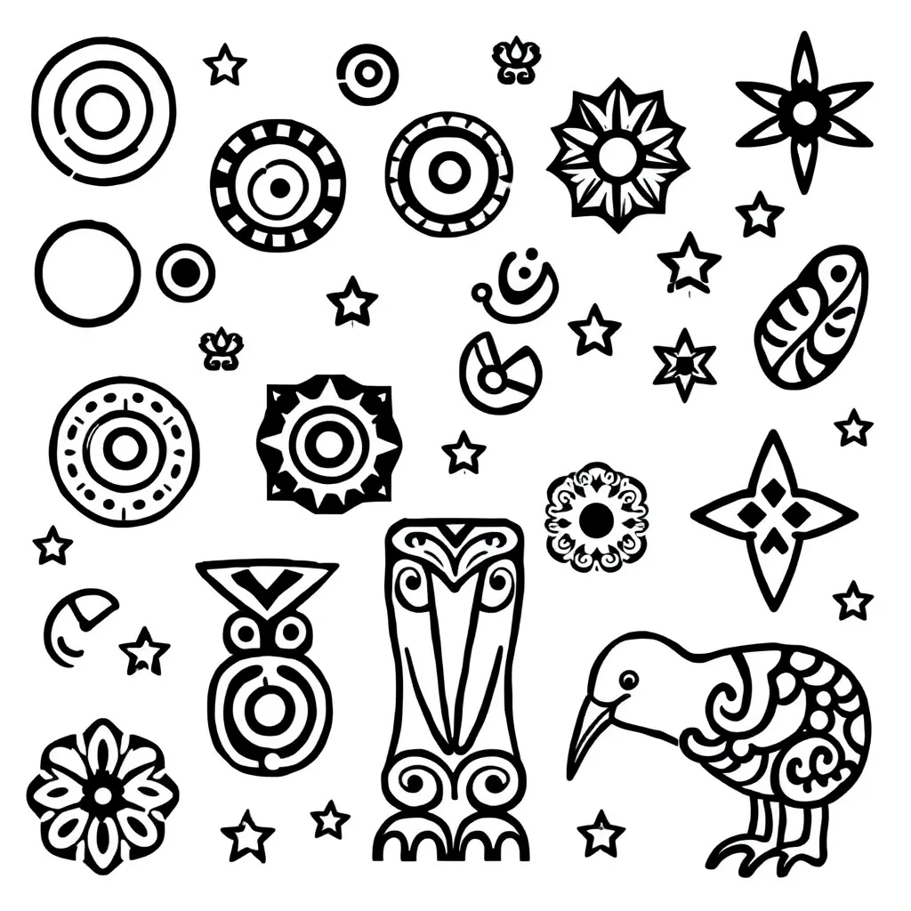 Māori shapes and colours illustration