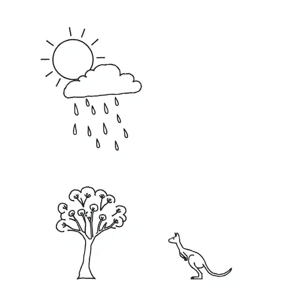 Weather forecast illustration with sun, clouds, and rain