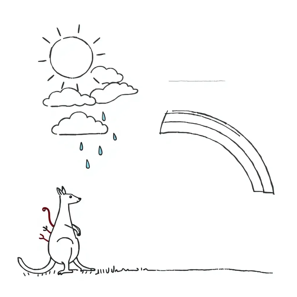 Weather forecast illustration with sun, clouds, and rain