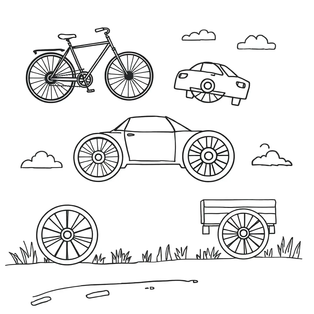 Various wheels and vehicles illustration