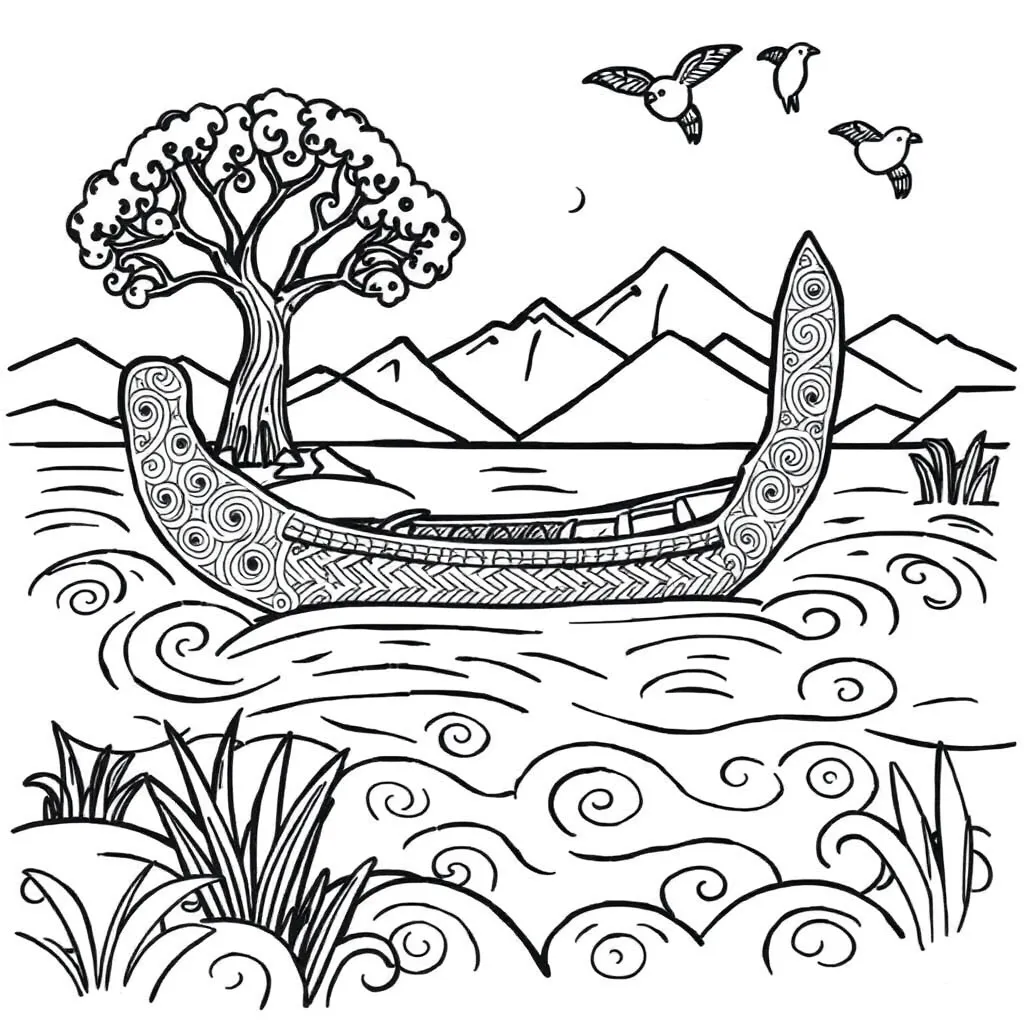 Traditional Māori waka illustration