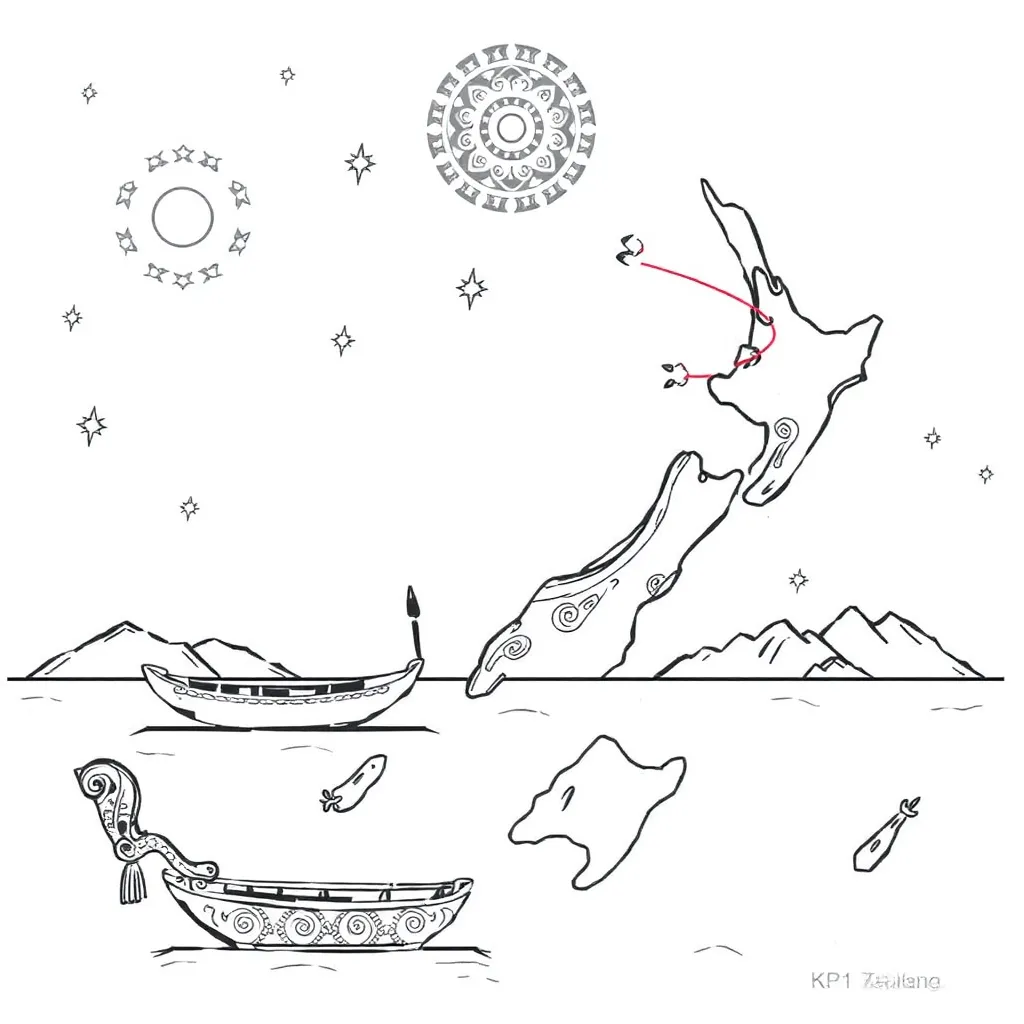 Traditional Māori waka sailing under starry sky