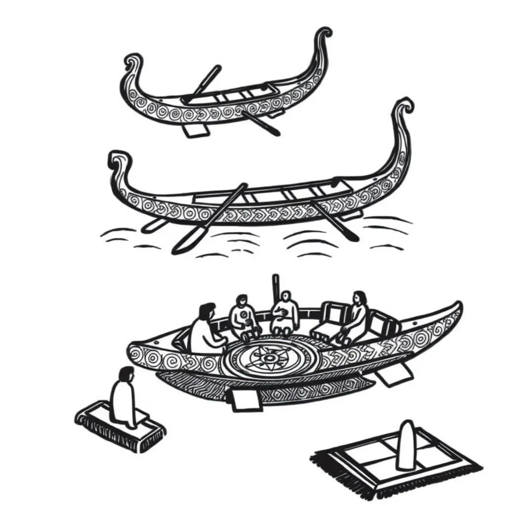 Traditional Maori waka with crew members