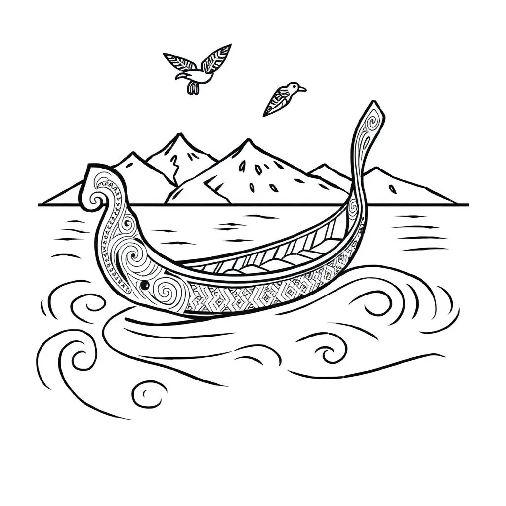 Traditional Māori waka on ocean waves
