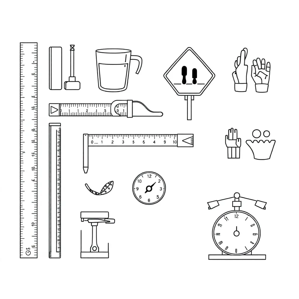 Measurement tools including ruler, scales and measuring cup