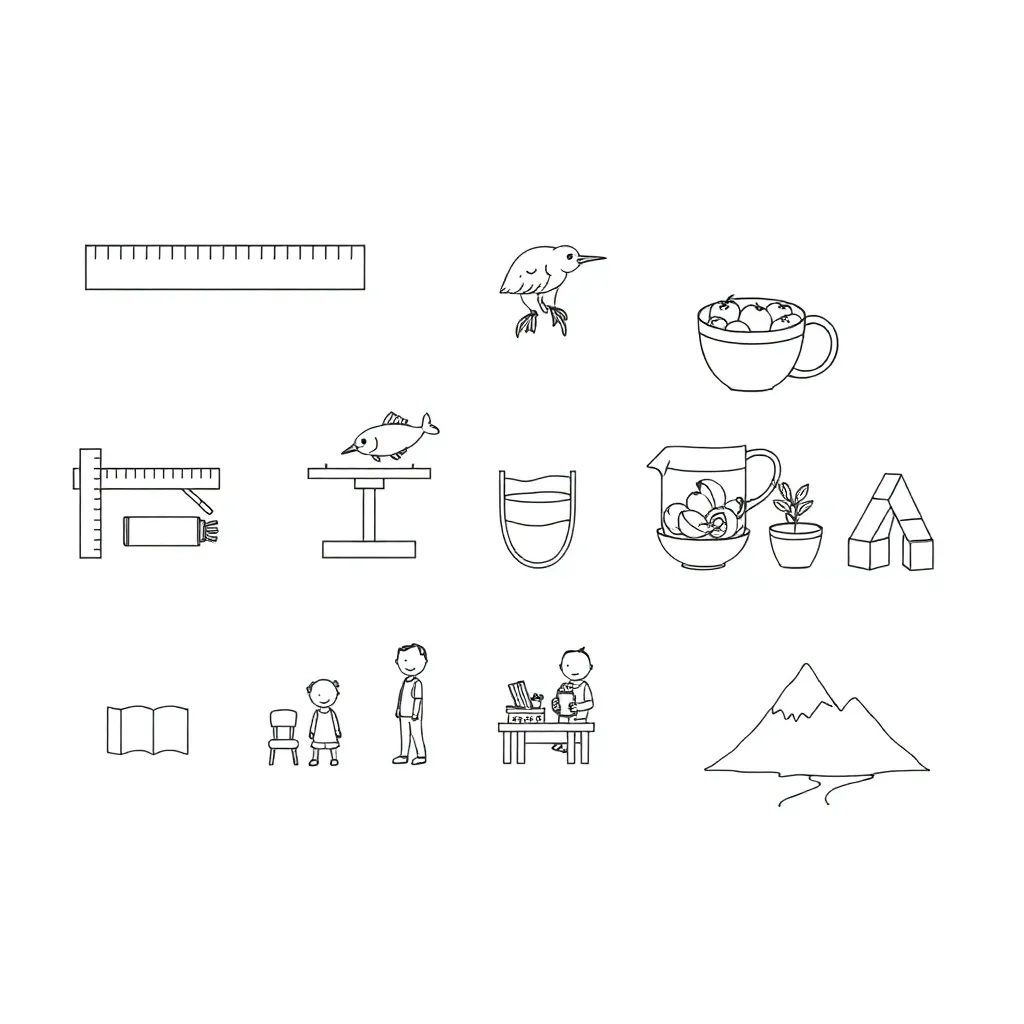 Measurement tools including ruler, scales, and measuring cup