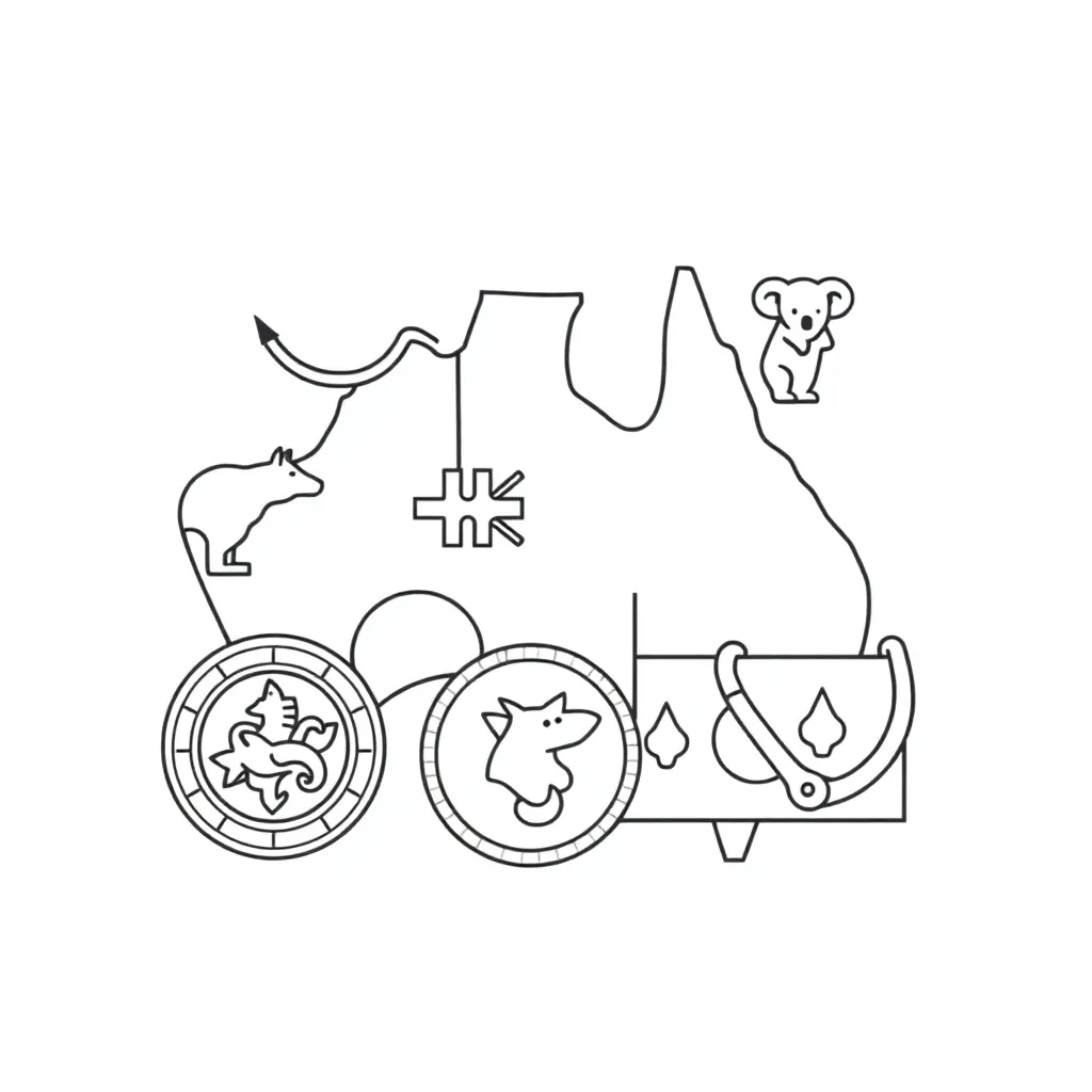 Australian coins and notes illustration