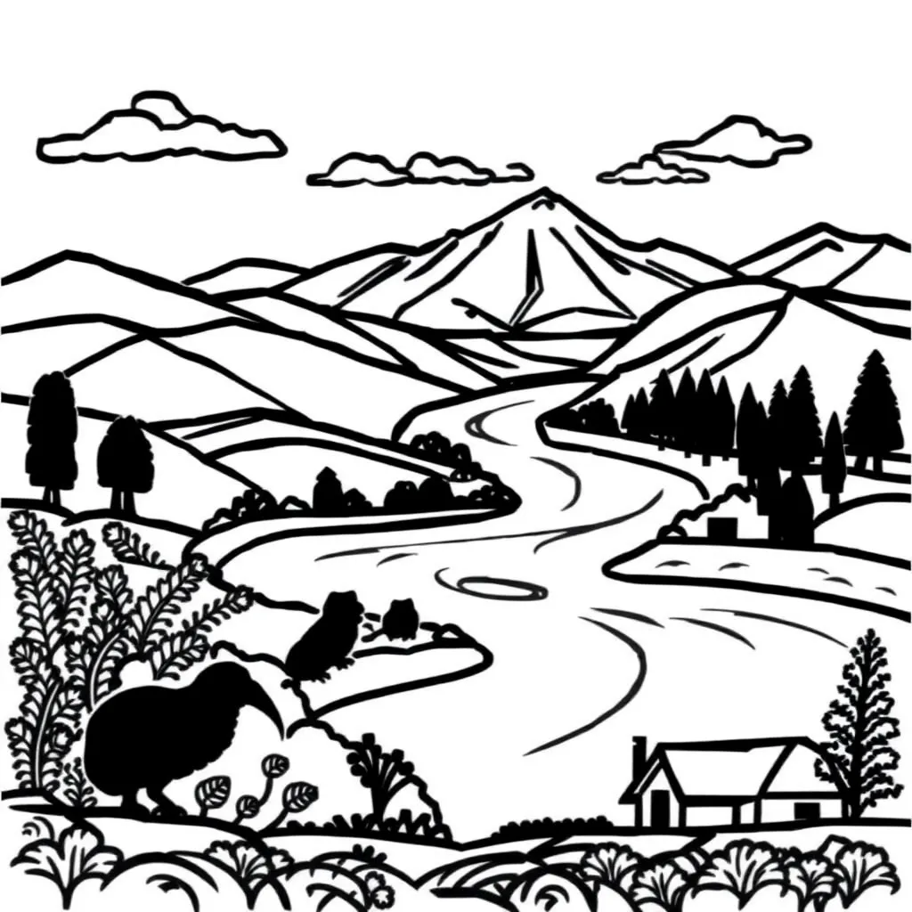 Māori landscape with mountains and trees representing tūrangawaewae