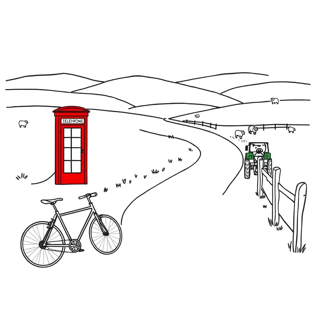 Rural transport illustration showing buses, cars and countryside