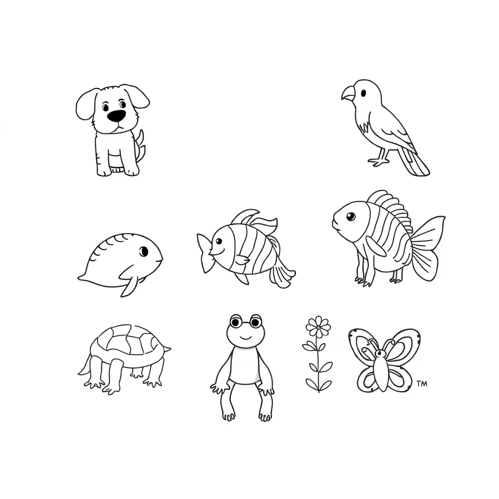 Various animals from different groups including mammals, birds, fish, reptiles, amphibians, and insects