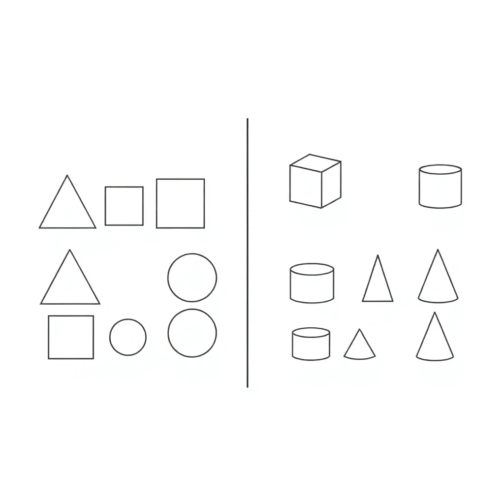Various 2D and 3D shapes illustration