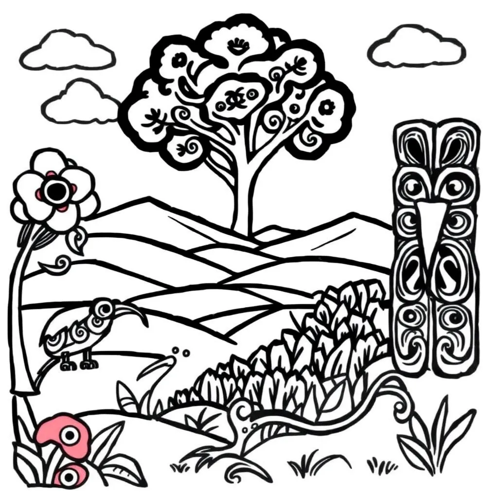 Traditional Māori tools and maps illustration