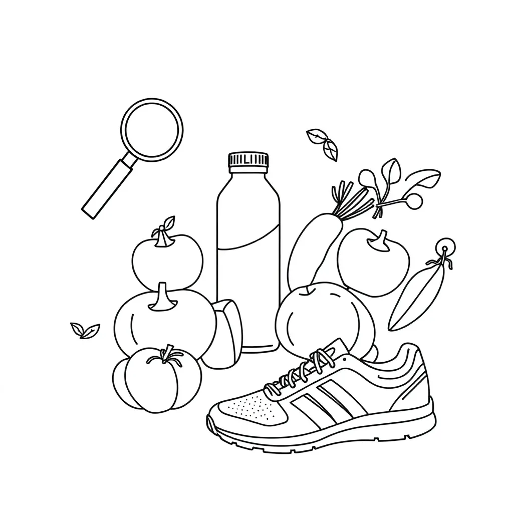Detective with magnifying glass looking at healthy habits