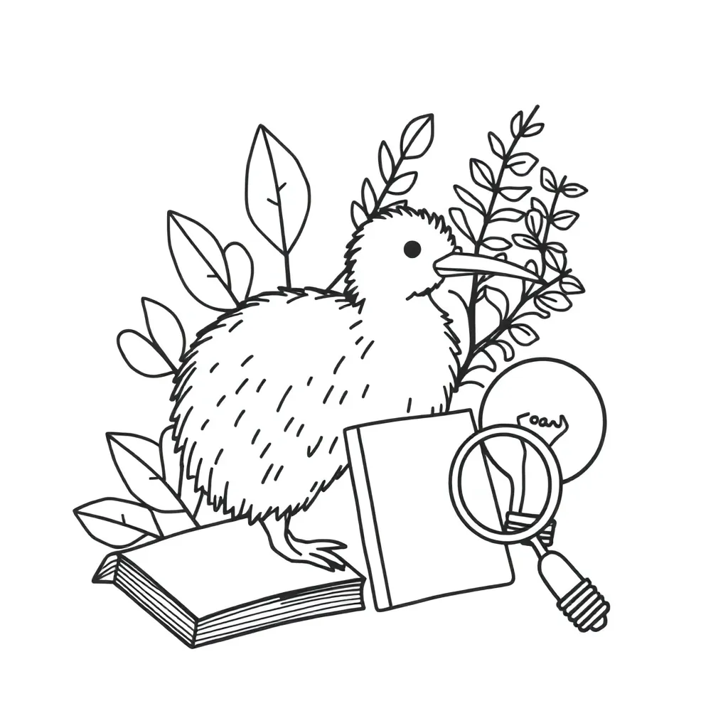 Student researching with books and computer