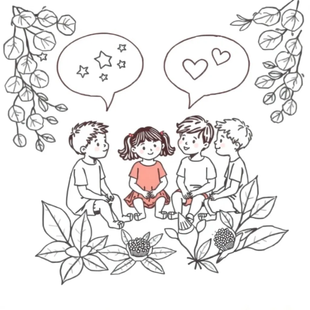 Students having a conversation with speech bubbles