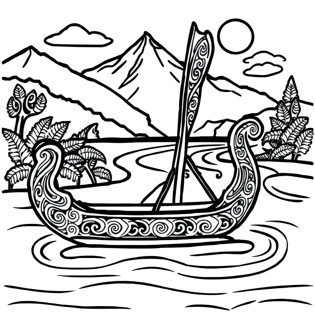 Māori waka, awa and maunga illustration