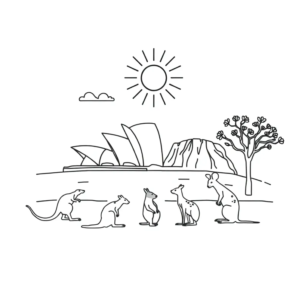 Australian map with water cycle illustration